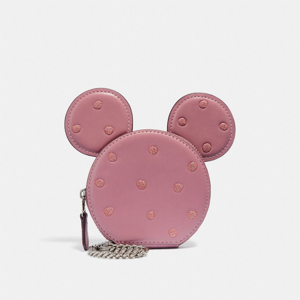 BOXED MINNIE MOUSE COIN CASE - SV/ROSE - COACH 37539B