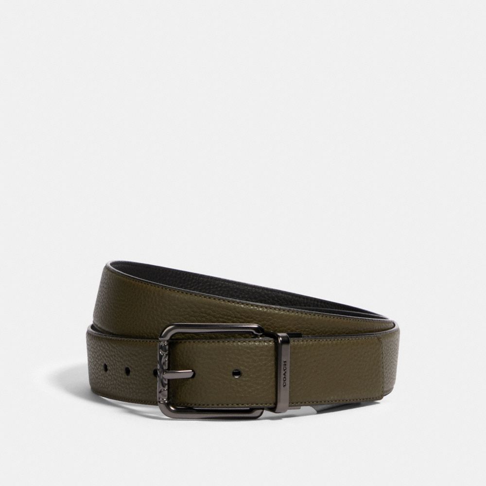 COACH 375 HARNESS BUCKLE CUT-TO-SIZE REVERSIBLE BELT, 38MM QB/UTILITY GREEN BLACK