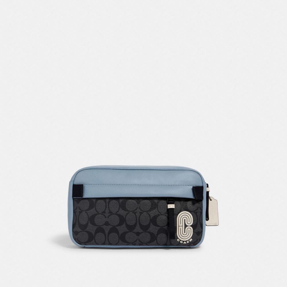 COACH 3760 EDGE BELT BAG IN COLORBLOCK SIGNATURE CANVAS WITH COACH PATCH QB/PEBBLE-BLUE-CHARCOAL