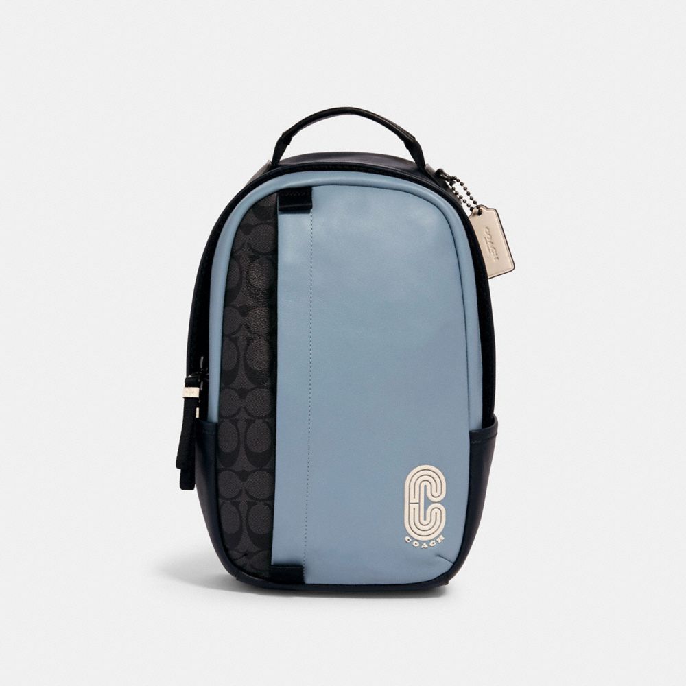 COACH 3762 Edge Pack In Colorblock Signature Canvas With Coach Patch QB/PEBBLE BLUE CHARCOAL