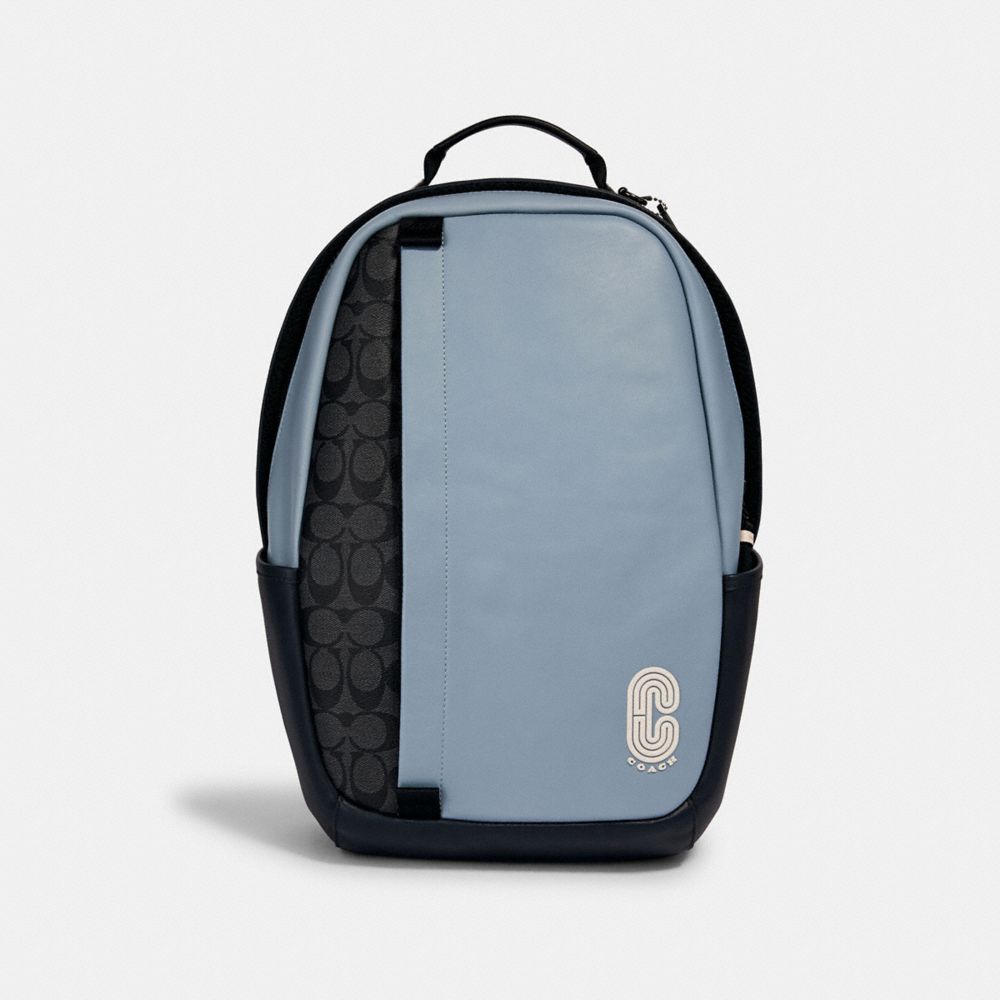 COACH 3764 EDGE BACKPACK IN COLORBLOCK SIGNATURE CANVAS WITH COACH PATCH QB/PEBBLE BLUE CHARCOAL