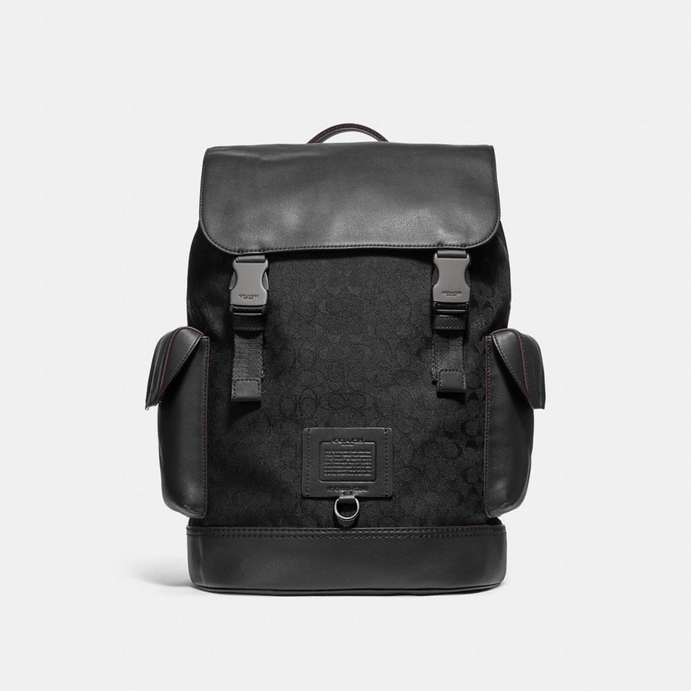 Rivington Backpack In Signature Jacquard - BLACK COPPER/BLACK - COACH 37848