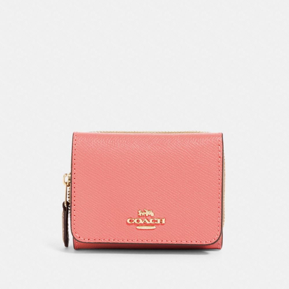COACH 37968 Small Trifold Wallet IM/BRIGHT CORAL