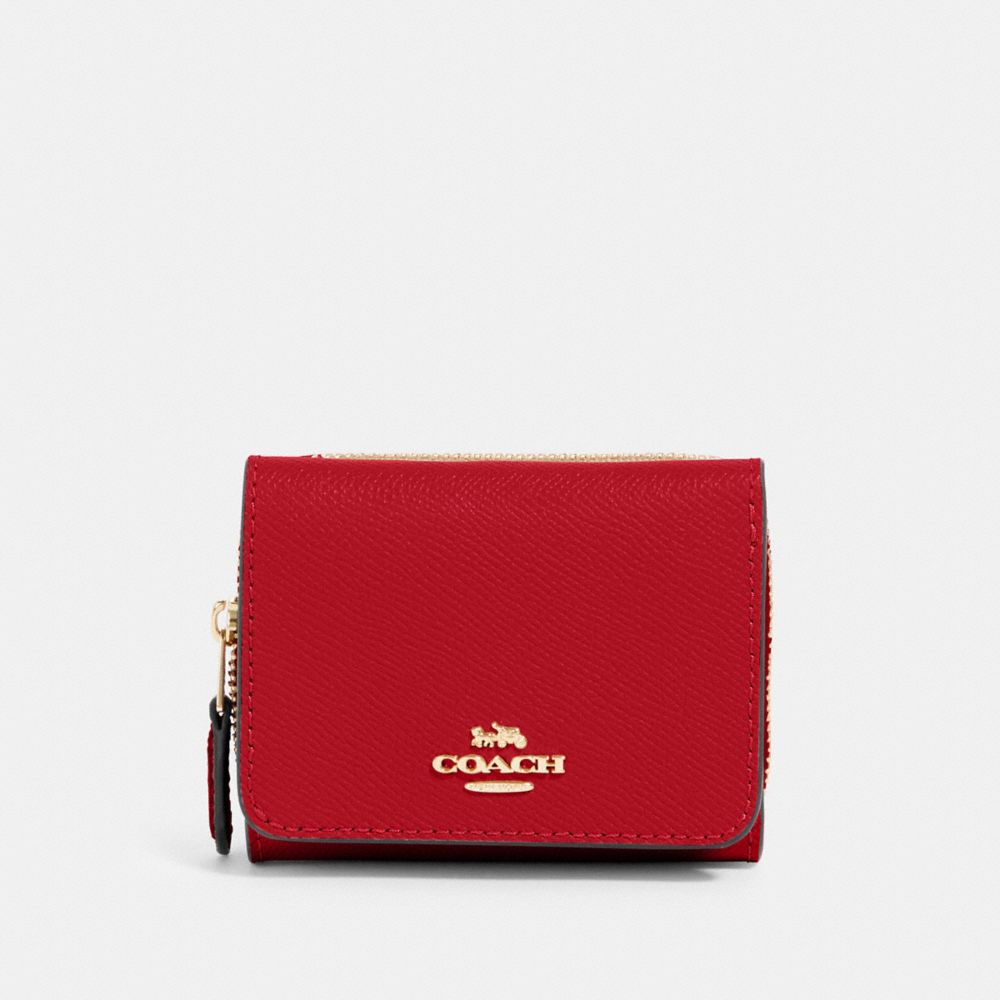 COACH 37968 Small Trifold Wallet GOLD/TRUE RED
