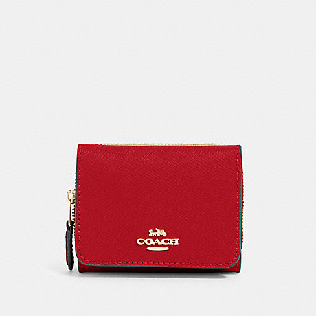 COACH 37968 Small Trifold Wallet Gold/True Red