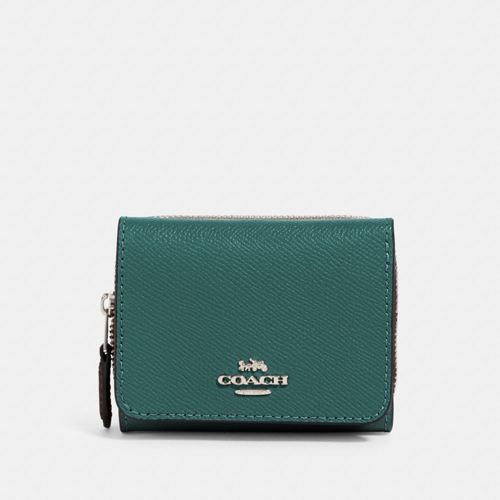 COACH 37968 Small Trifold Wallet SV/DARK TURQUOISE