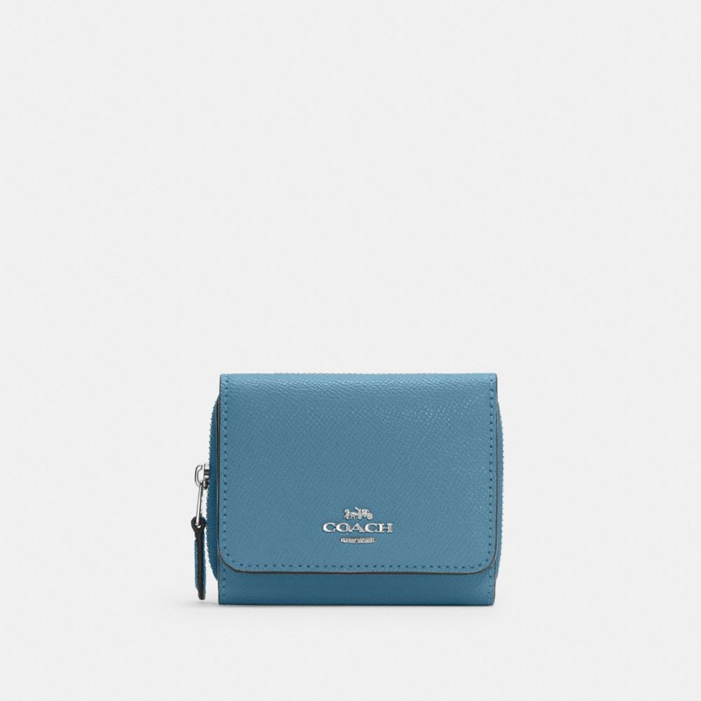 COACH 37968 Small Trifold Wallet SV/PACIFIC BLUE