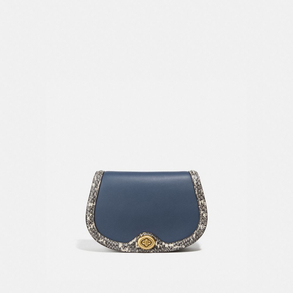 COACH 3806 Saddle Belt Bag In Colorblock With Snakeskin Detail BRASS/DARK-DENIM-MULTI