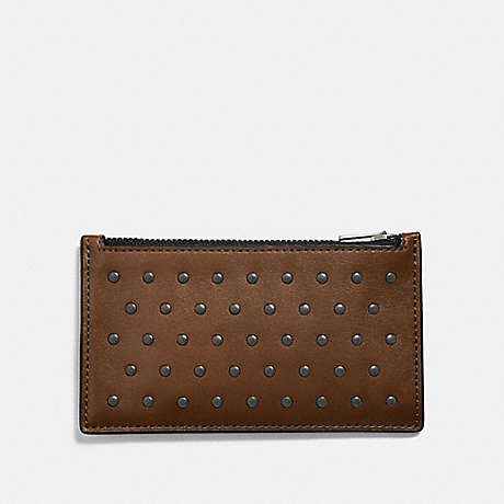 COACH ZIP CARD CASE WITH RIVETS - SADDLE - 38142