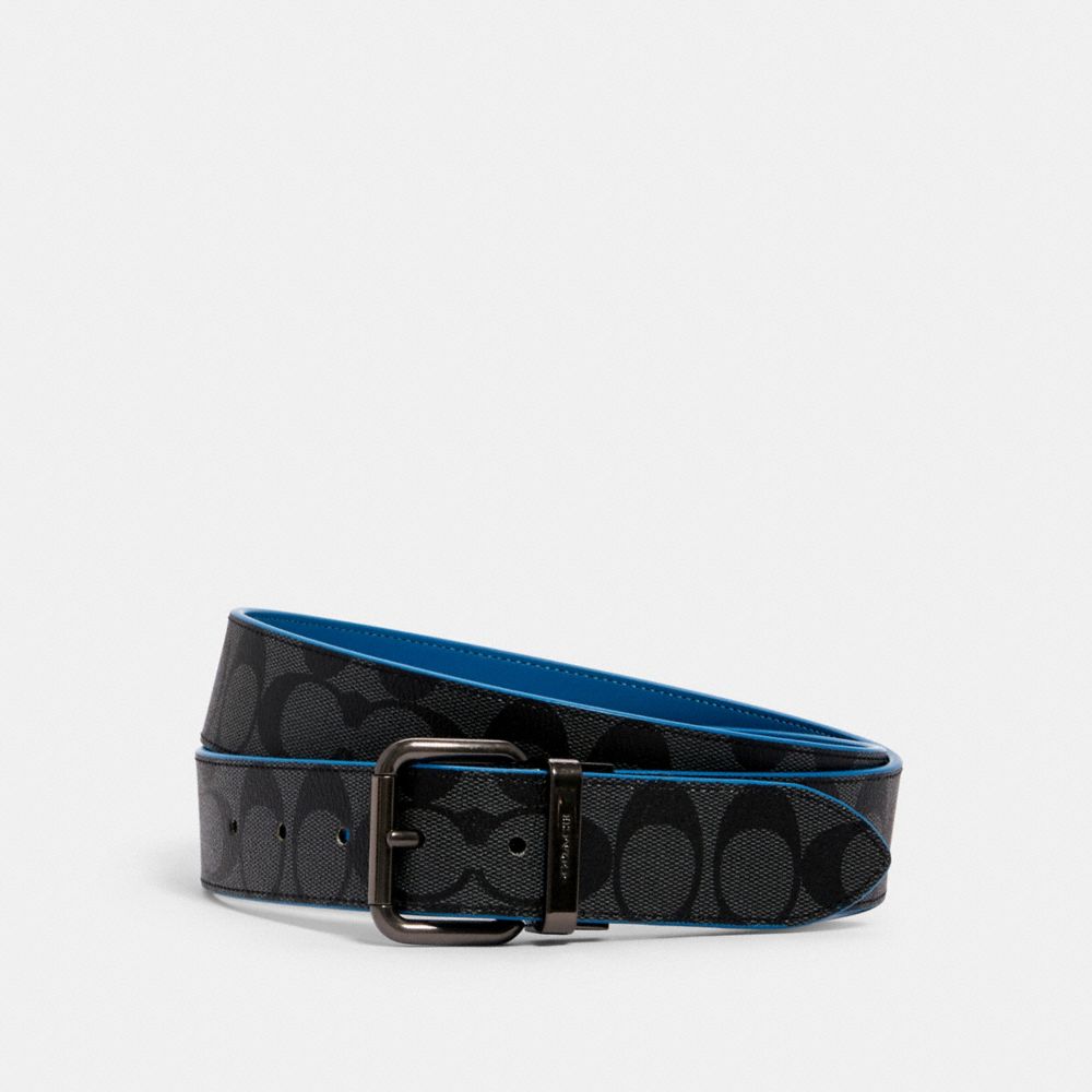 COACH 3815 HARNESS BUCKLE CUT-TO-SIZE REVERSIBLE BELT, 38MM QB/CHARCOAL BLUE JAY