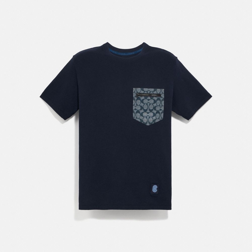 SIGNATURE ESSENTIAL T-SHIRT - NAVY/CHAMBRAY - COACH 3824