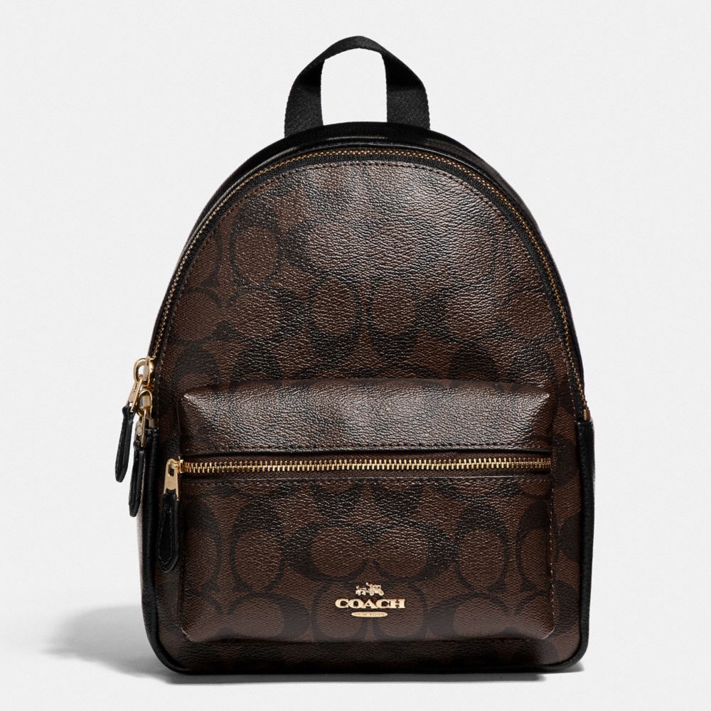 MINI CHARLIE BACKPACK IN SIGNATURE CANVAS - IM/BROWN BLACK - COACH 38302