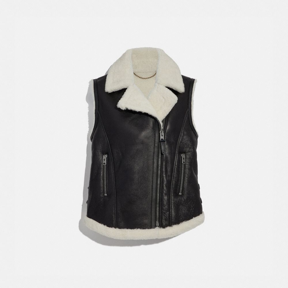 SHEARLING MOTO VEST - BLACK - COACH 38466