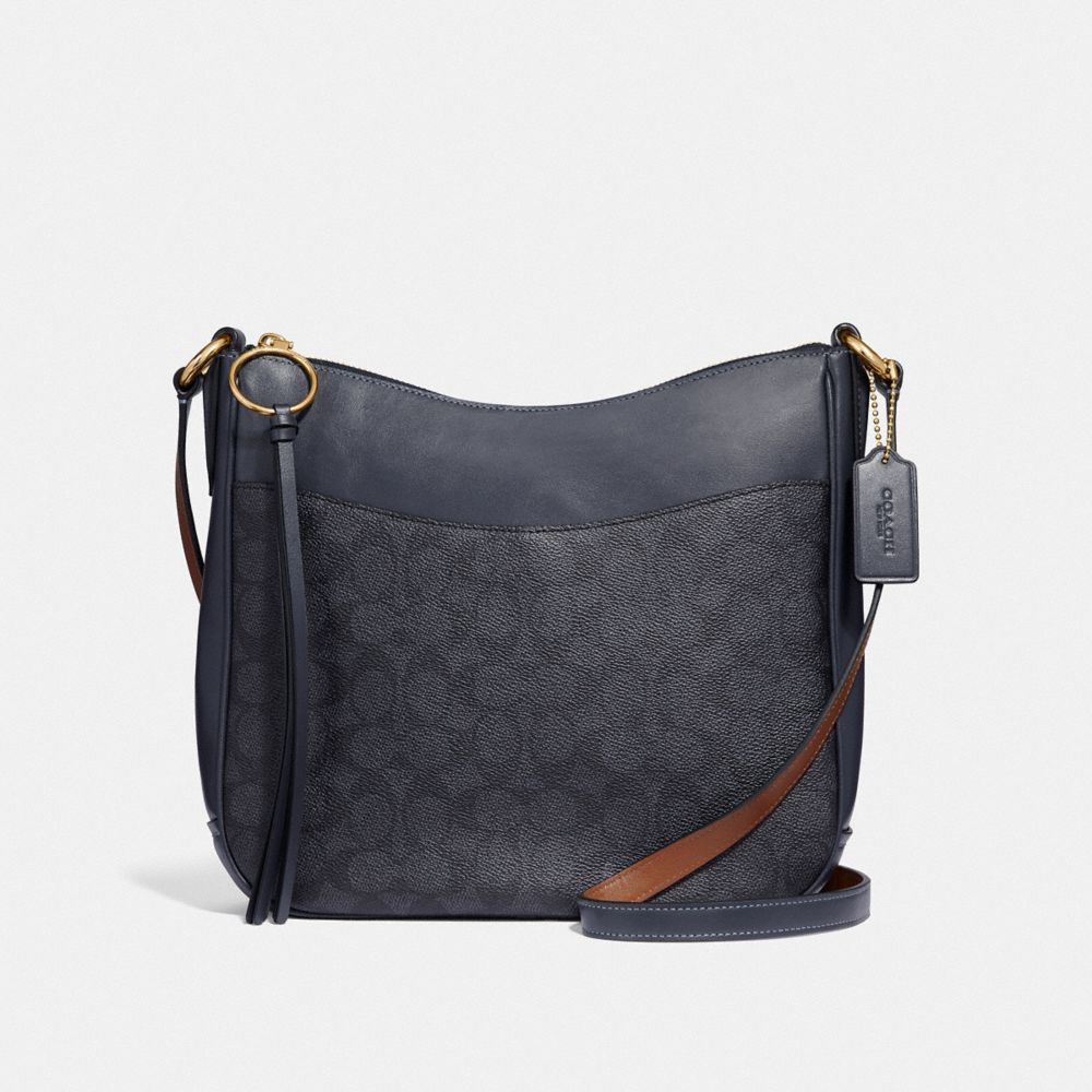 CHAISE CROSSBODY IN SIGNATURE CANVAS - 38579 - CHARCOAL/MIDNIGHT NAVY/GOLD