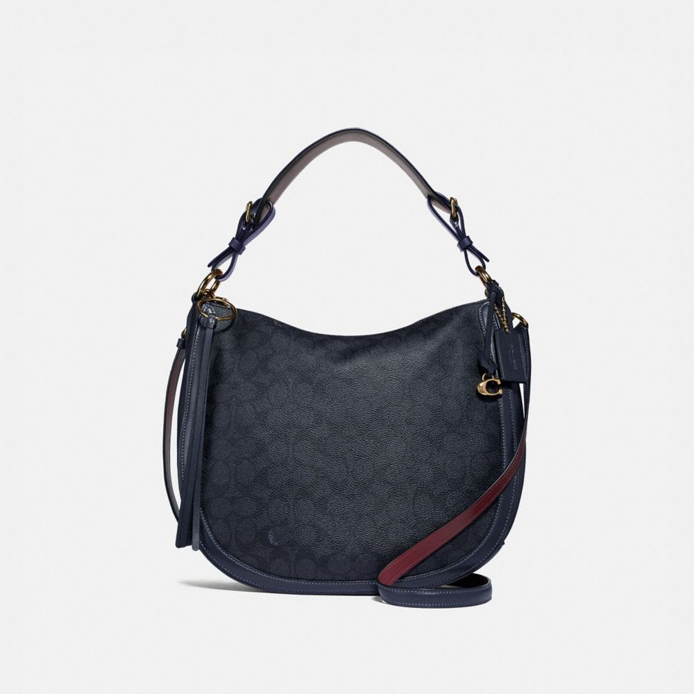 SUTTON HOBO IN SIGNATURE CANVAS - CHARCOAL/MIDNIGHT NAVY/GOLD - COACH 38580