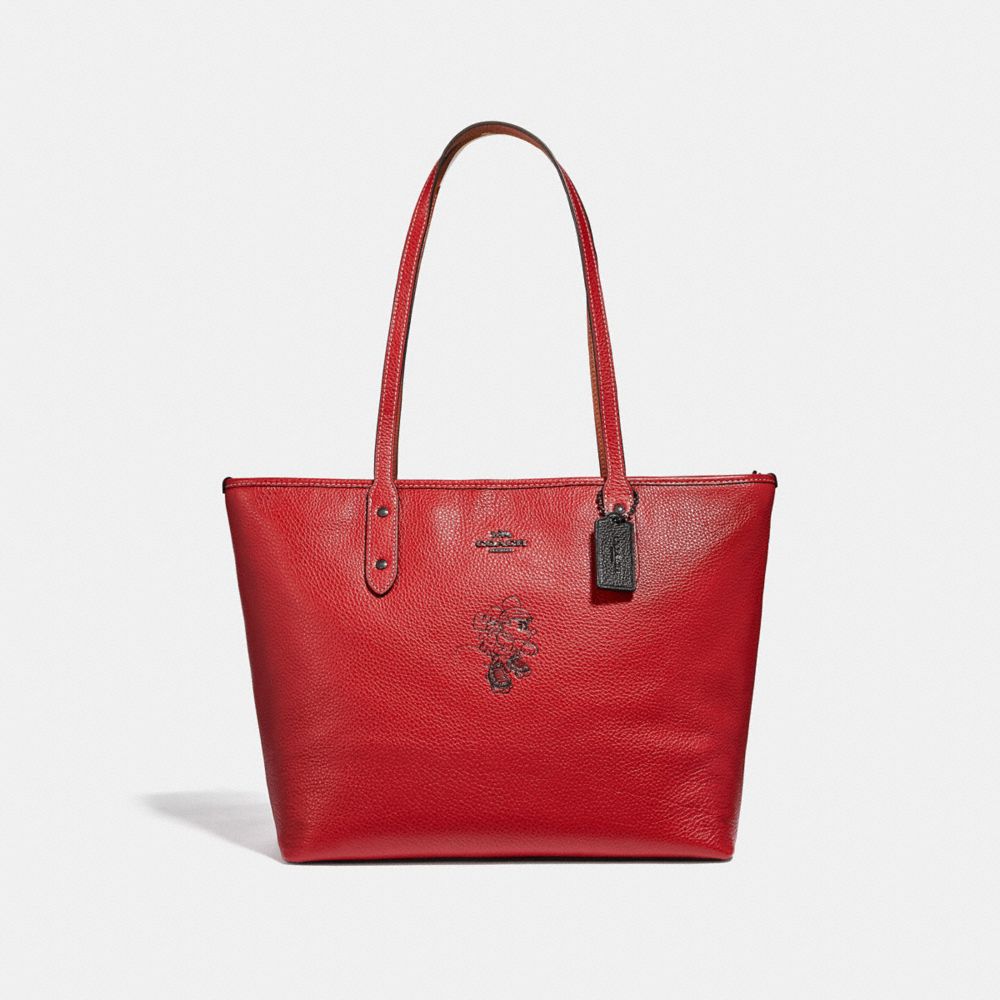 COACH 38621 MINNIE MOUSE CITY ZIP TOTE WITH MOTIF 1941 RED/DARK GUNMETAL