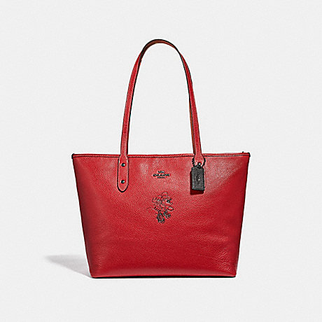COACH 38621 MINNIE MOUSE CITY ZIP TOTE WITH MOTIF 1941-RED/DARK-GUNMETAL