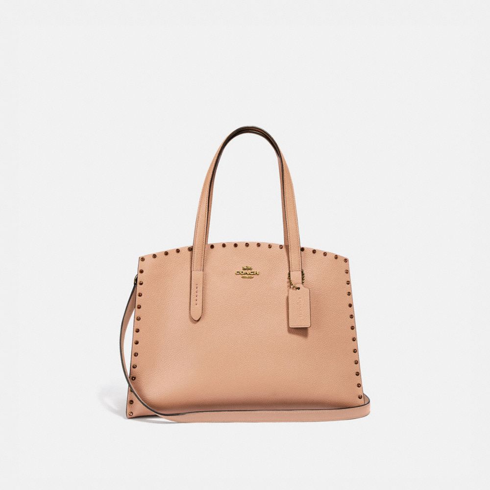 COACH CHARLIE CARRYALL WITH CRYSTAL RIVETS - NUDE PINK/BRASS - 38629
