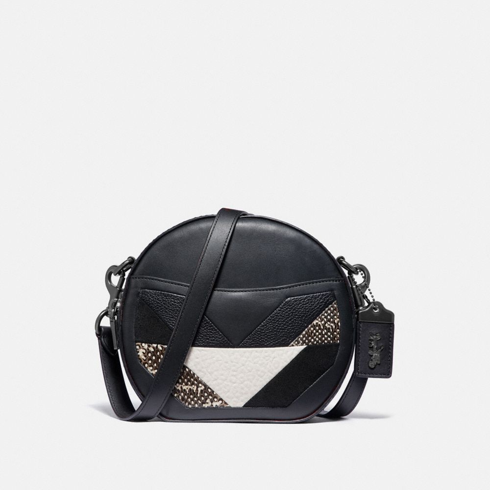 CANTEEN CROSSBODY WITH PATCHWORK AND SNAKESKIN DETAIL - 38668 - BLACK MULTI/PEWTER