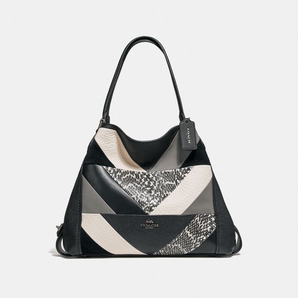 COACH 38672 EDIE SHOULDER BAG 31 WITH PATCHWORK AND SNAKESKIN DETAIL V5/BLACK-MULTI