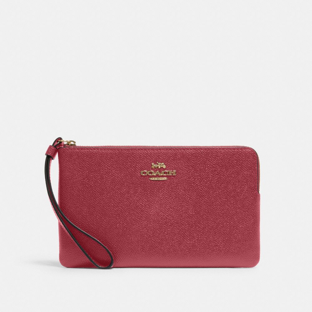 Large Corner Zip Wristlet - 3888 - GOLD/CHERRY