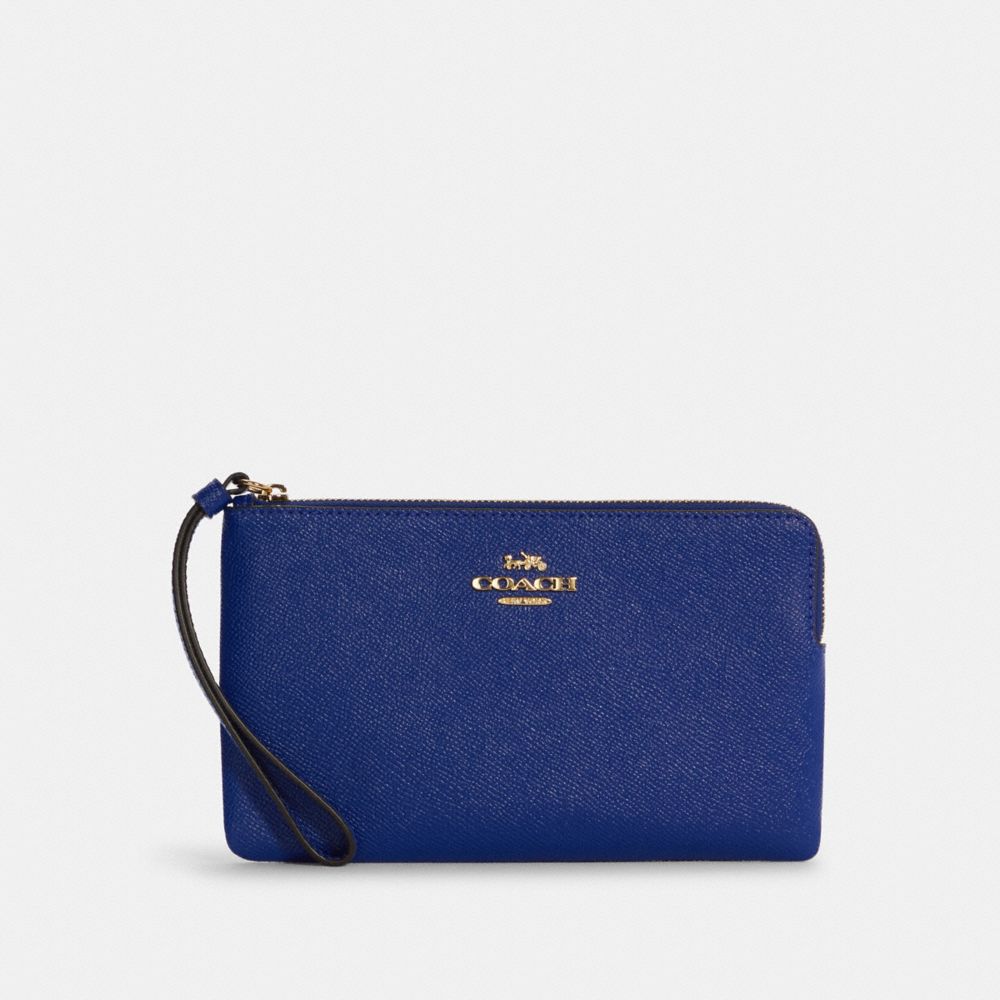 COACH 3888 Large Corner Zip Wristlet GOLD/SPORT BLUE