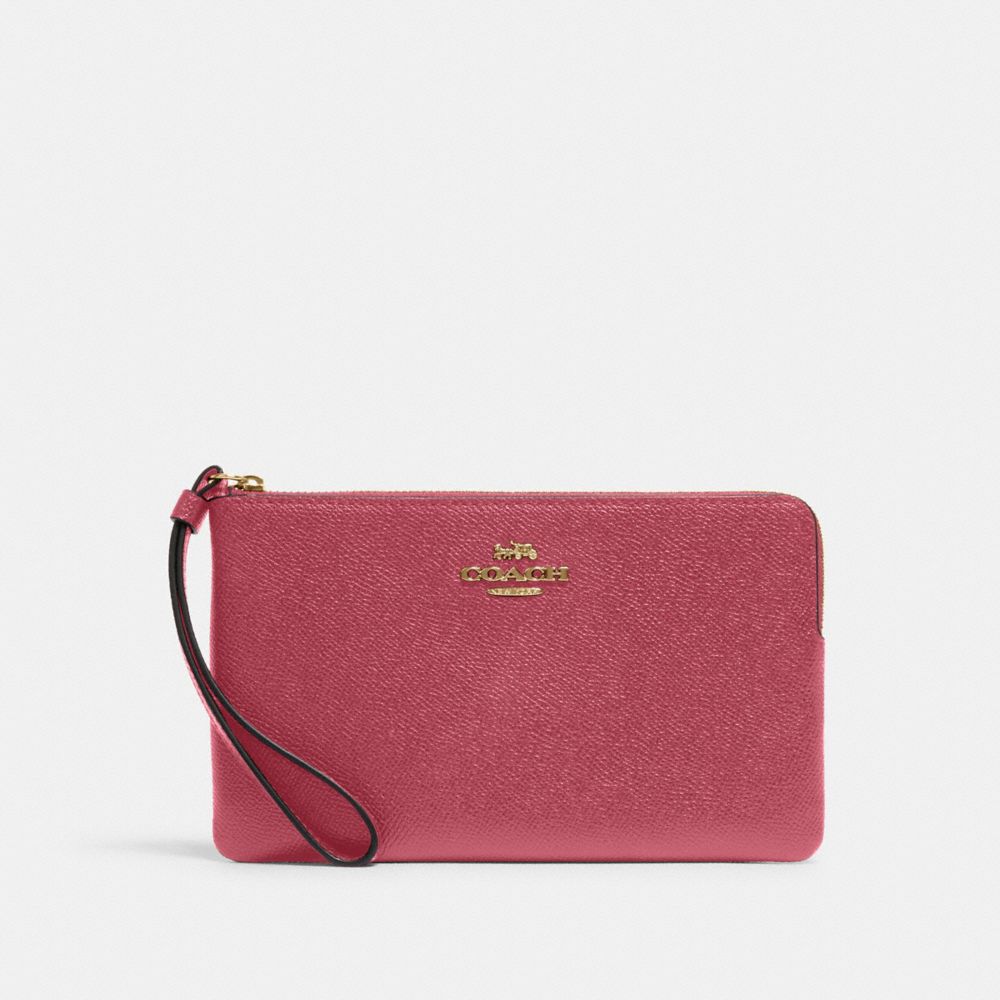 COACH 3888 Large Corner Zip Wristlet Gold/Rouge