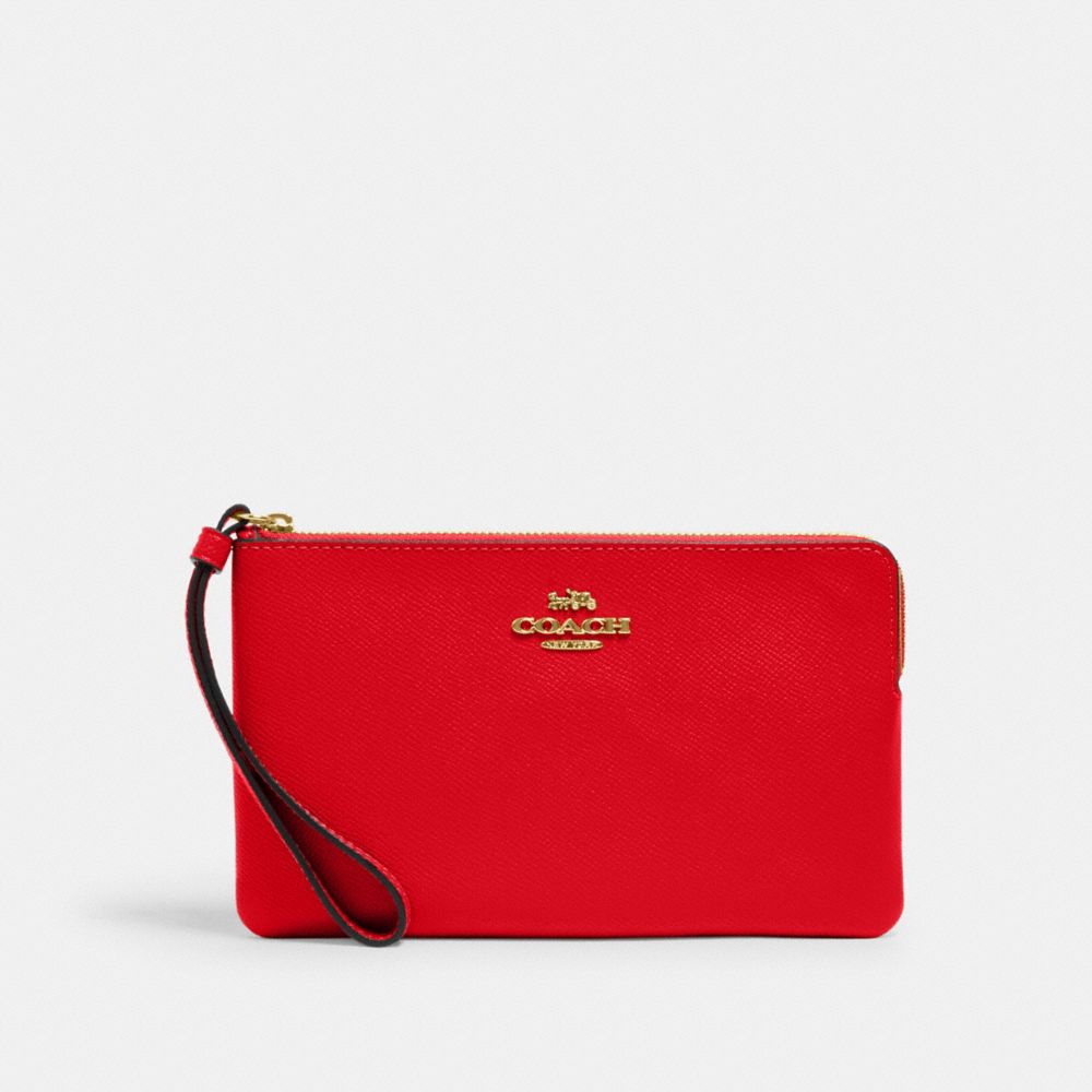 COACH 3888 Large Corner Zip Wristlet Gold/Electric Red