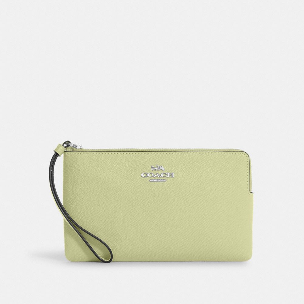 COACH 3888 Large Corner Zip Wristlet Silver/Pale Lime