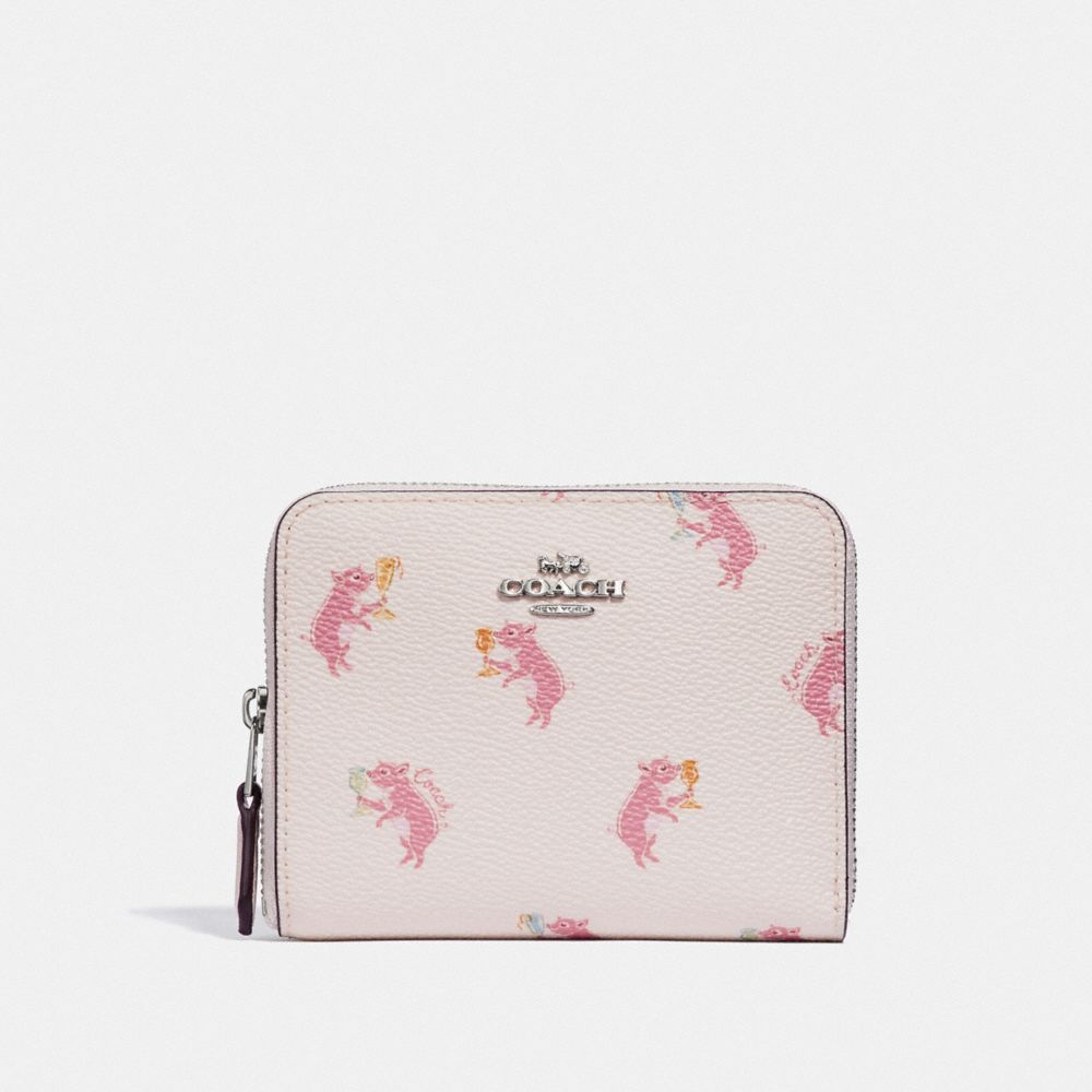 SMALL ZIP AROUND WALLET WITH PARTY PIG PRINT - SV/CHALK - COACH 38906