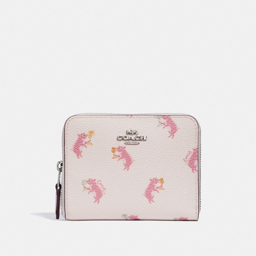 COACH 38906 Small Zip Around Wallet With Party Pig Print SV/CHALK