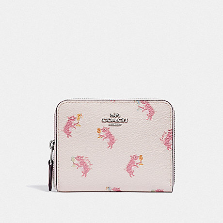 COACH 38906 SMALL ZIP AROUND WALLET WITH PARTY PIG PRINT SV/CHALK
