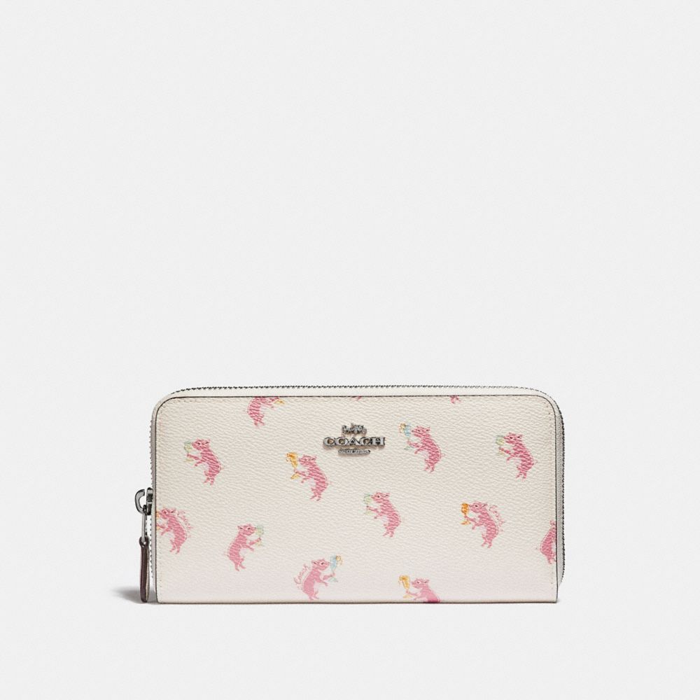 COACH ACCORDION ZIP WALLET WITH PARTY PIG PRINT - SV/CHALK - 38909