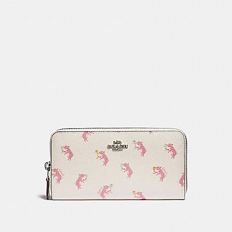 COACH 38909 ACCORDION ZIP WALLET WITH PARTY PIG PRINT SV/CHALK
