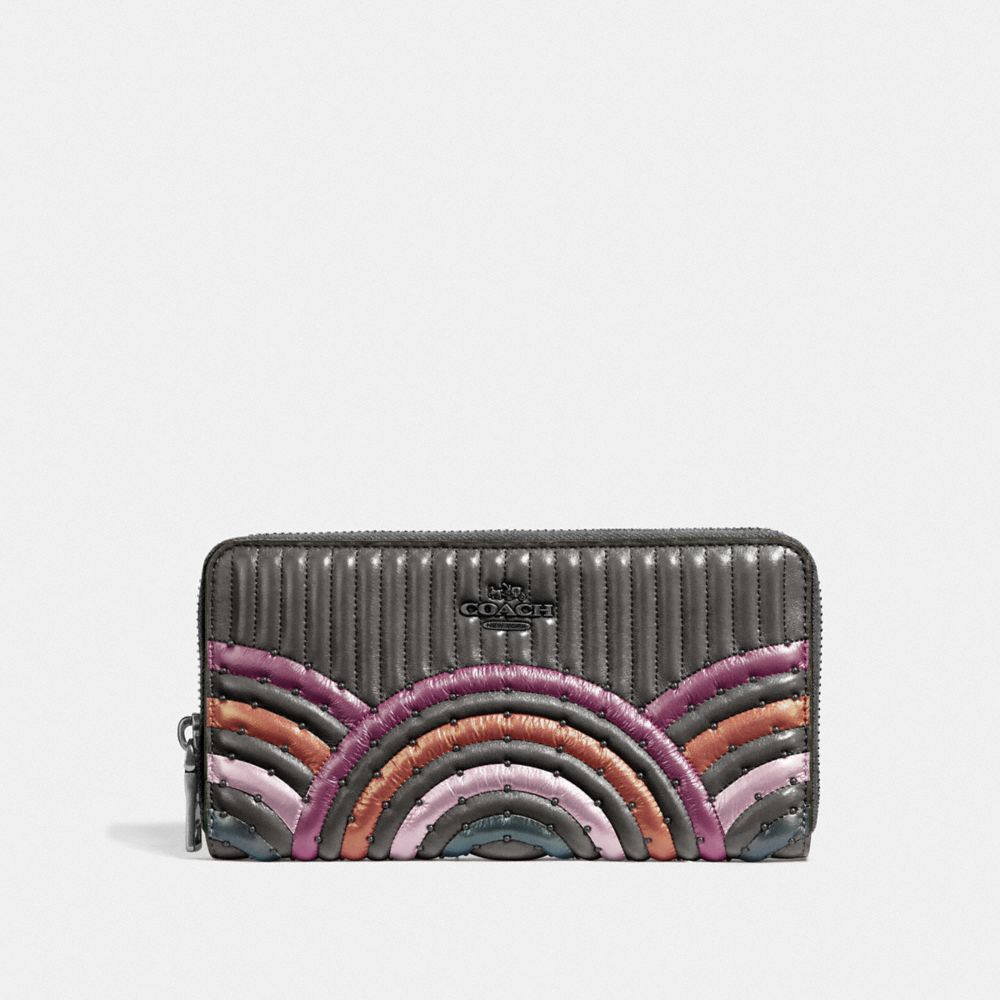 COACH 38910 Accordion Zip Wallet With Colorblock Deco Quilting And Rivets GM/METALLIC GRAPHITE MULTI