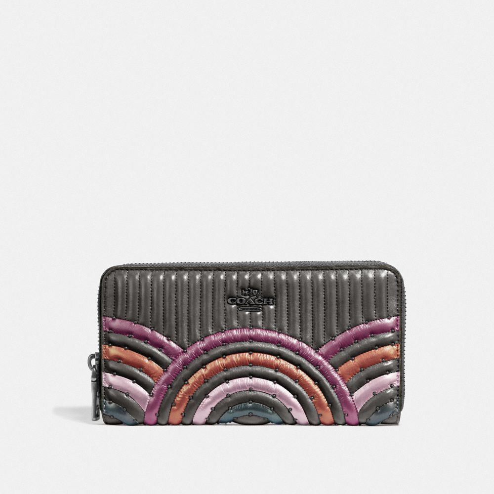 COACH 38910 ACCORDION ZIP WALLET WITH COLORBLOCK DECO QUILTING AND RIVETS GM/METALLIC GRAPHITE MULTI