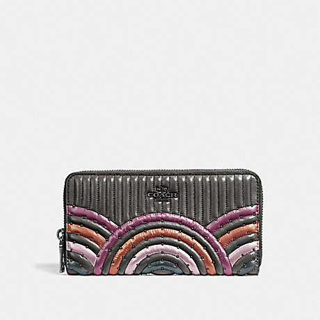 COACH ACCORDION ZIP WALLET WITH COLORBLOCK DECO QUILTING AND RIVETS - GM/METALLIC GRAPHITE MULTI - 38910