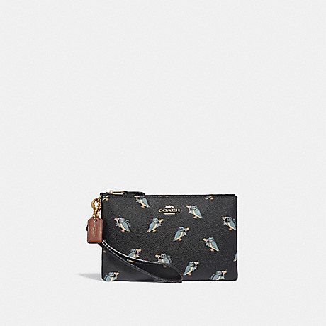 COACH 38924 SMALL WRISTLET WITH PARTY OWL PRINT BLACK/GOLD