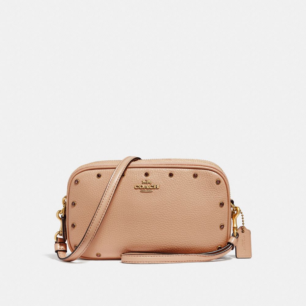 COACH SADIE CROSSBODY CLUTCH WITH CRYSTAL RIVETS - B4/NUDE PINK - 38931