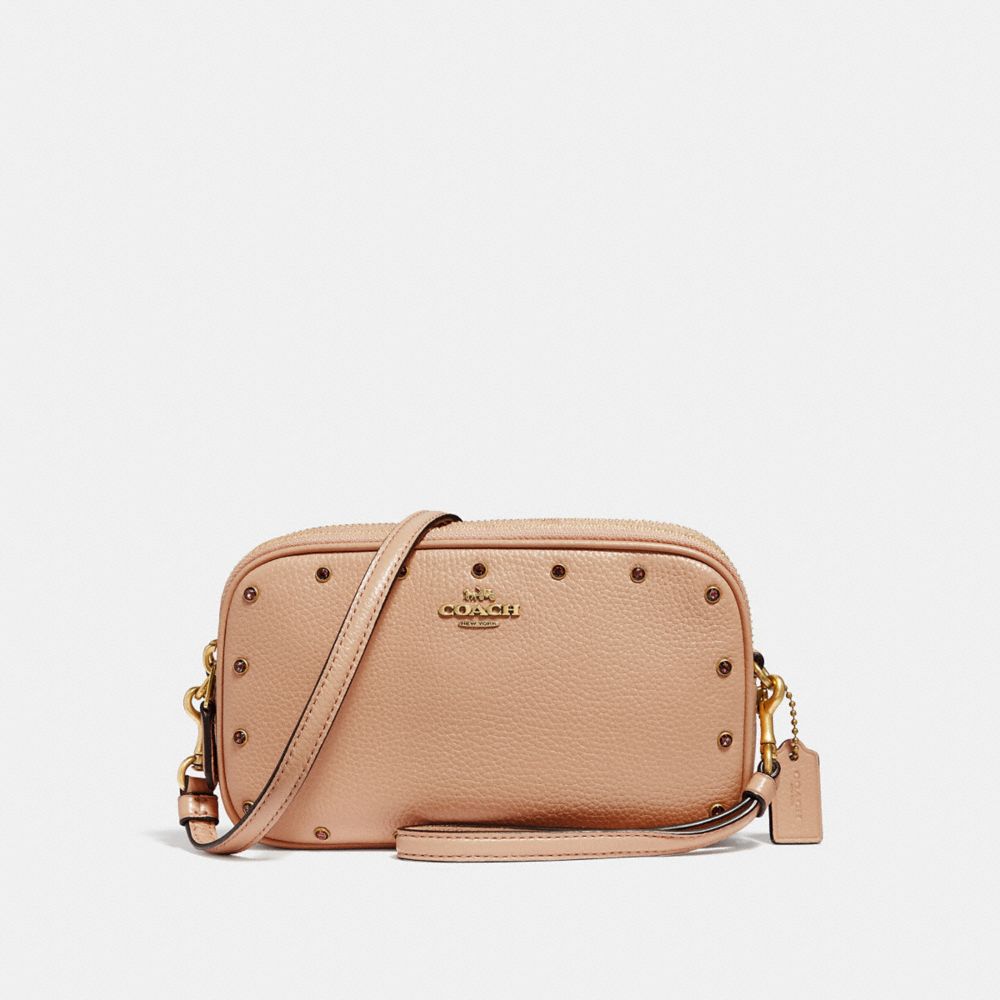 COACH 38931 SADIE CROSSBODY CLUTCH WITH CRYSTAL RIVETS B4 NUDE