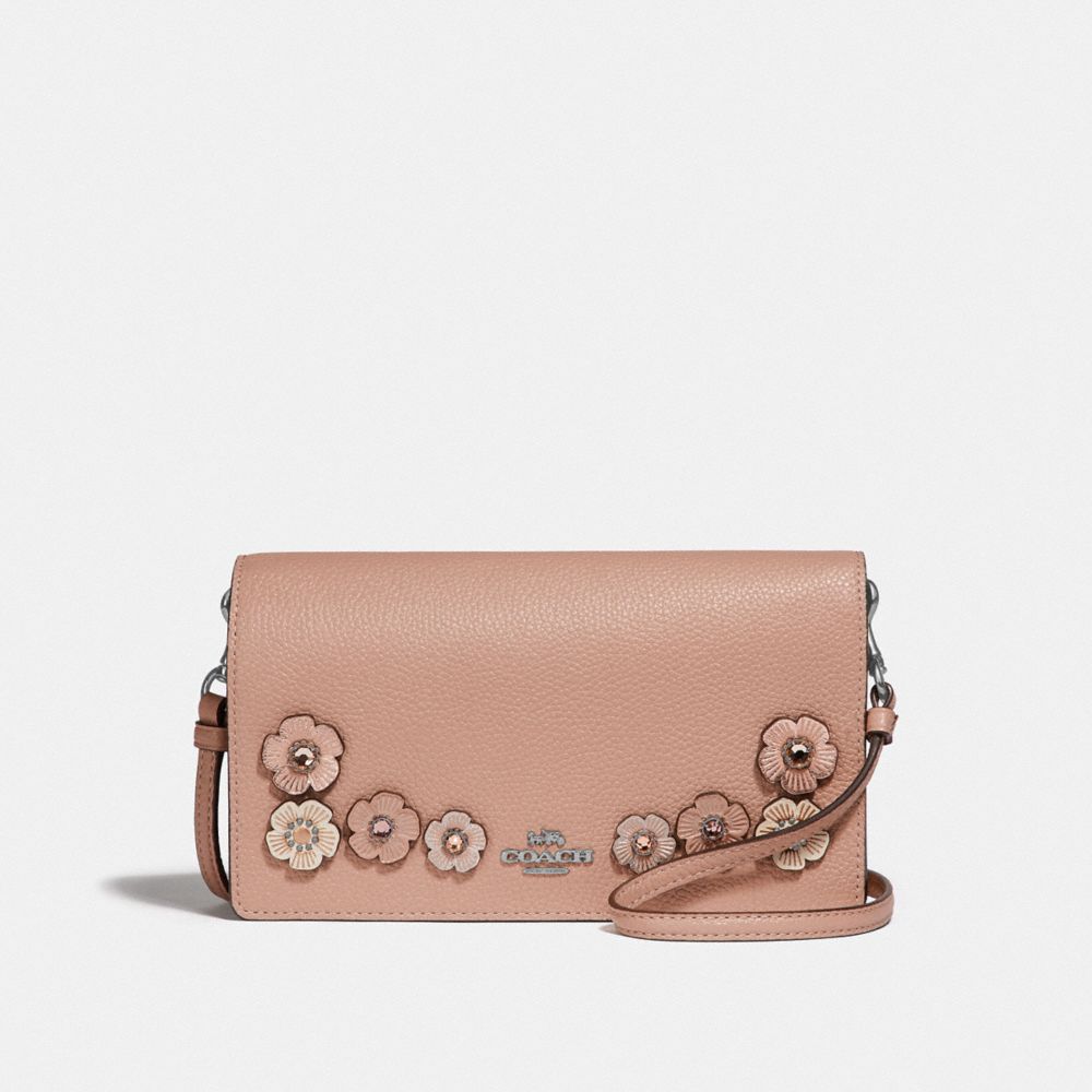 HAYDEN FOLDOVER CROSSBODY CLUTCH WITH CRYSTAL TEA ROSE - NUDE PINK/GUNMETAL - COACH 38970