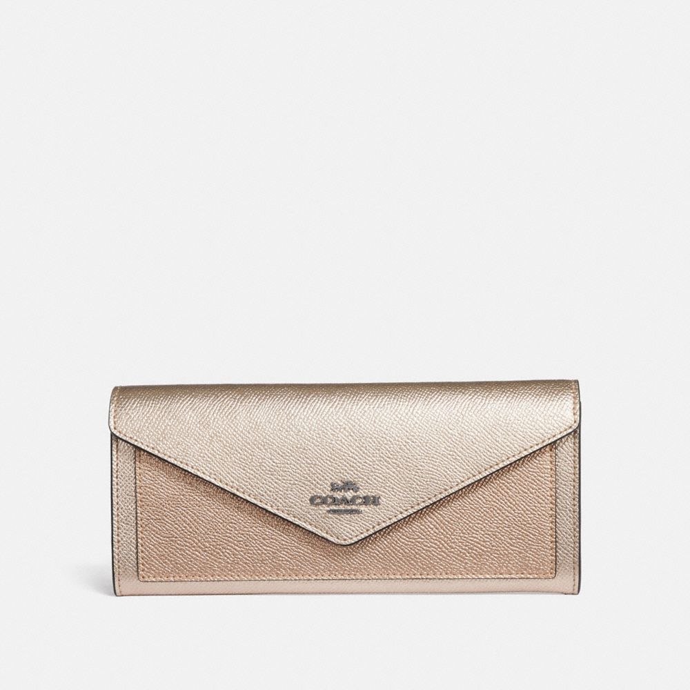 COACH SOFT WALLET IN COLORBLOCK - PLATINUM MULTI/GUNMETAL - 38982