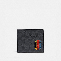 COACH 3901 - Coin Wallet In Signature Canvas With Coach Patch CHARCOAL SIGNATURE MULTI