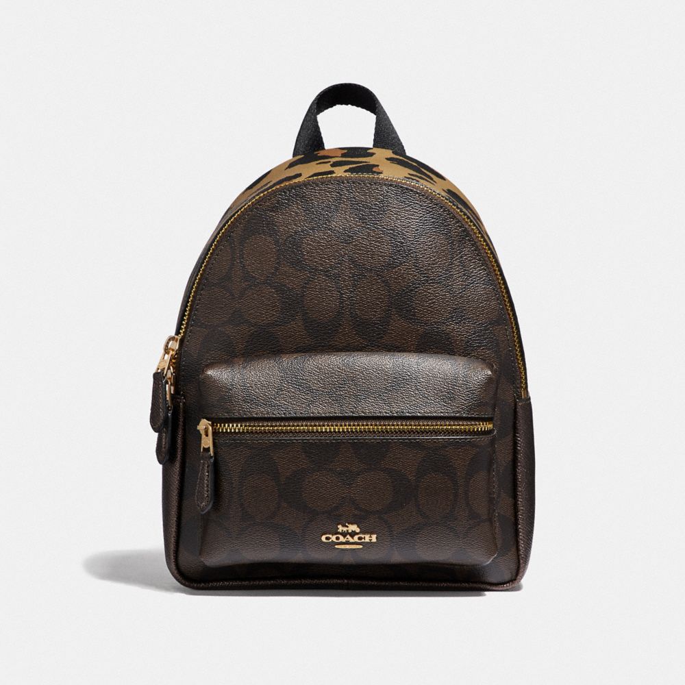 COACH 39034 MINI CHARLIE BACKPACK IN SIGNATURE CANVAS WITH LEOPARD PRINT IM/BROWN MULTI