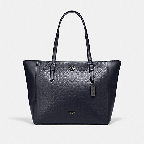 COACH Turnlock Tote In Signature Leather - GUNMETAL/MIDNIGHT NAVY - 39240I