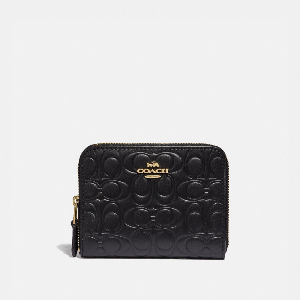 COACH 39254 Small Zip Around Wallet In Signature Leather GD/BLACK