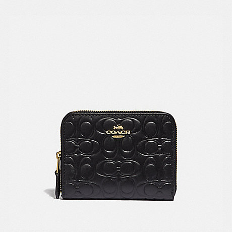 COACH SMALL ZIP AROUND WALLET IN SIGNATURE LEATHER - GD/BLACK - 39254