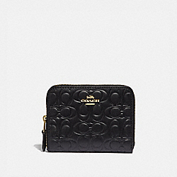 COACH 39254 Small Zip Around Wallet In Signature Leather GD/BLACK