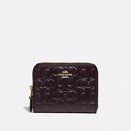 COACH SMALL ZIP AROUND WALLET IN SIGNATURE LEATHER - GD/OXBLOOD - 39254