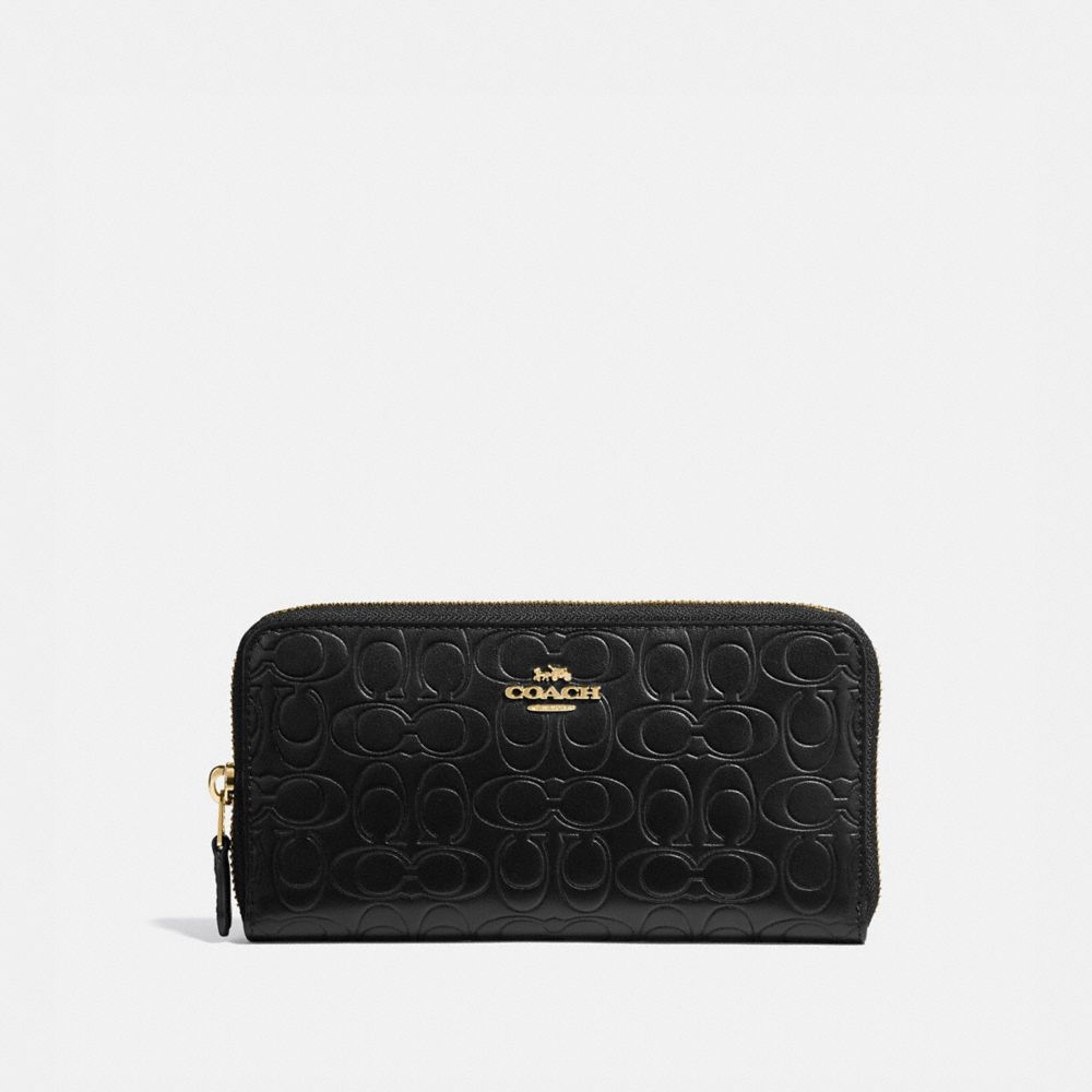 COACH 39255 - ACCORDION ZIP WALLET IN SIGNATURE LEATHER BLACK/GOLD